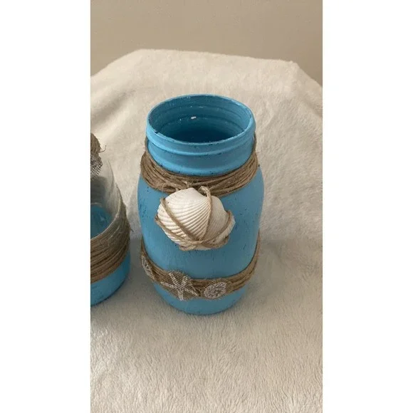 Set of 2 Beach Theme Jars Ball Canning Jar Handmade Aqua Blue Large - Picture 3 of 6